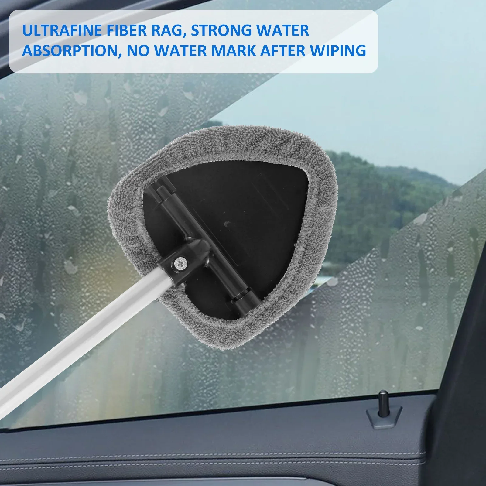 Car Windshield Cleaner Microfiber Car Window Cleaning Brush with Washable Pad Extendable Handle Interior Exterior Car Washer Mop