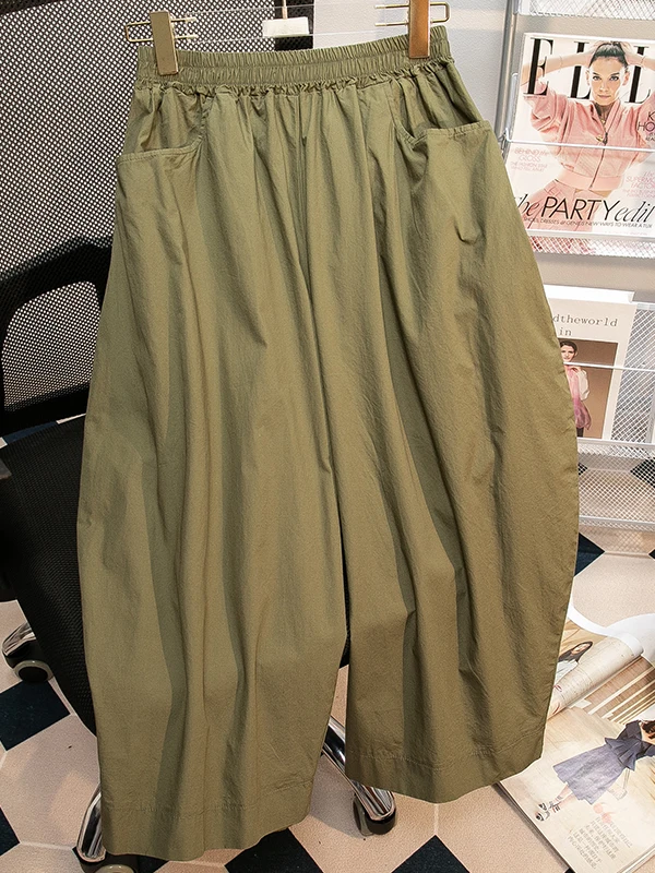 Loose Wide Leg Pants High Waist Elastic Waist plus Size Women's Casual Comfortable Lantern Pants Retro Japanese Style