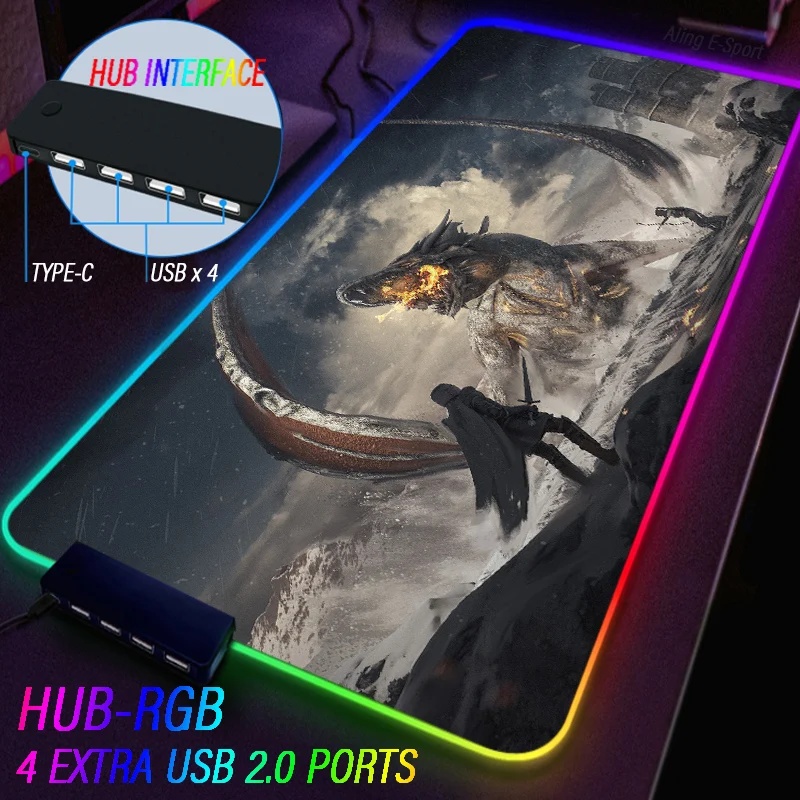 Imagem -02 - Personalizado Anime Hub em Usb Mouse Pad Rgb Veneno Dragão Luminoso Tapete Grande Enorme Led Backlight Mesa Tapete Acessórios do Computador Tapete