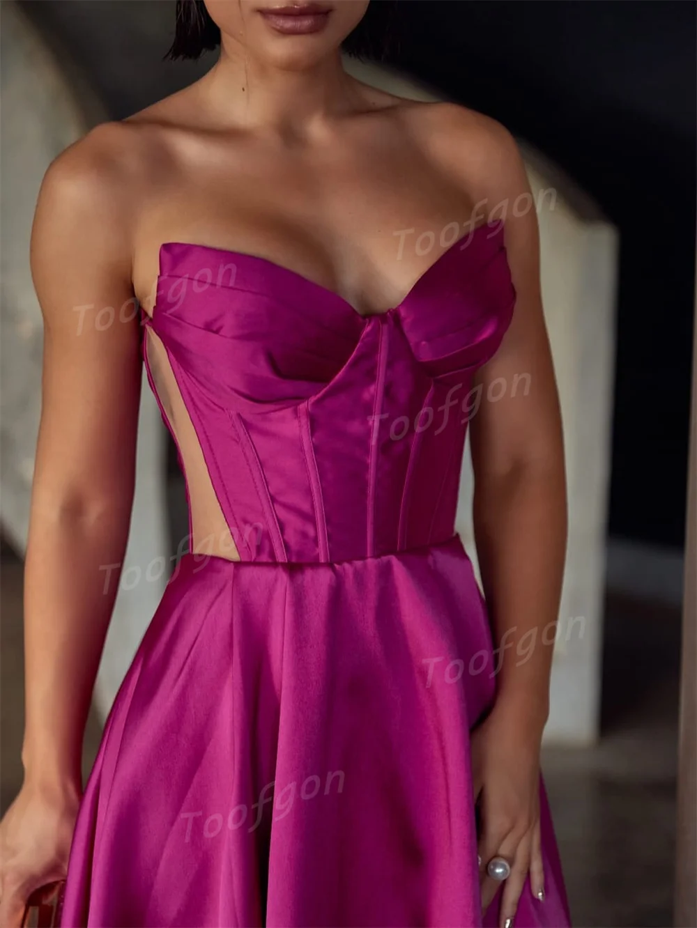 Toofan Фуксия Индивидуальные атласные длинные платья для выпускного вечера со складками Женские вечерние платья трапециевидной формы Вечернее платье для дня рождения в Саудовской Аравии