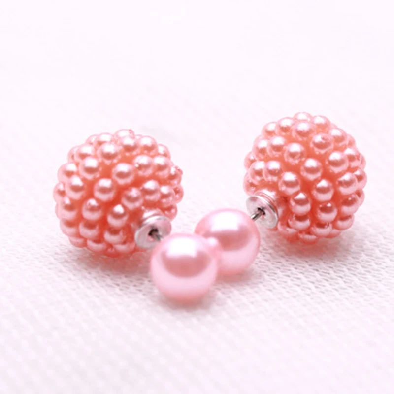 11 Colors Brand Double Side Imitation Pearl Fashion Earring Trendy Cute Charm Pearl Statement Ball Stud Earrings For Women