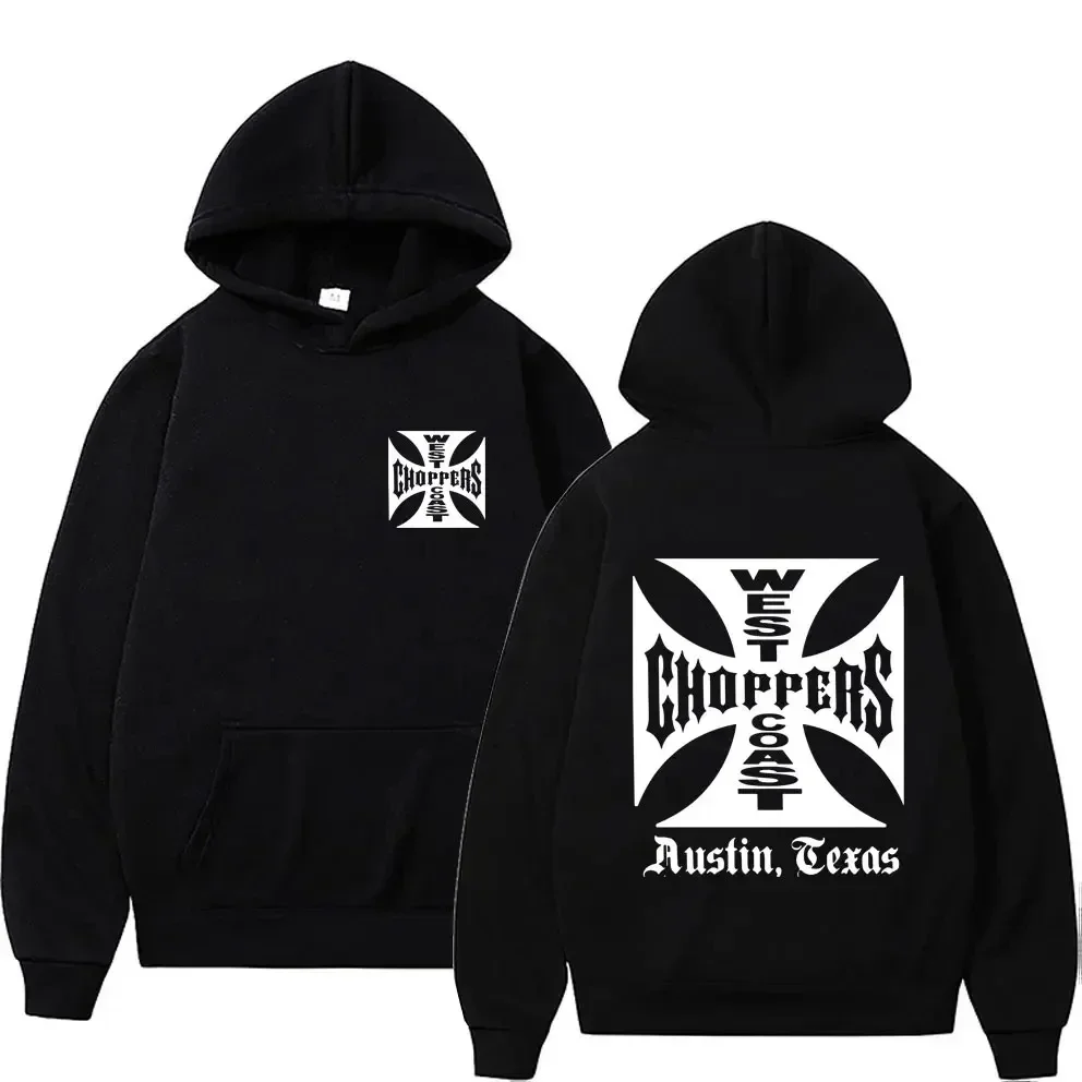 

Men's Black Fashion Cool Sweatshirt Unisex fashion Fleece Oversized Hoodie Streetwear West Coast Iron Cross Choppers Logo Hooded