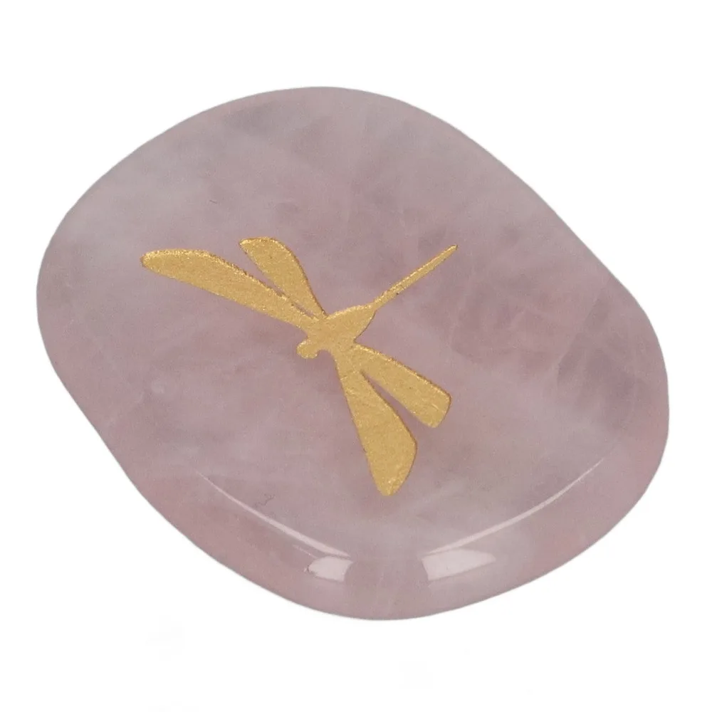 Soothing Gold Worry Stone Carved Dragonfly Lightweight Palm Stone Rose Quartz Balance Stone For Stress Relief