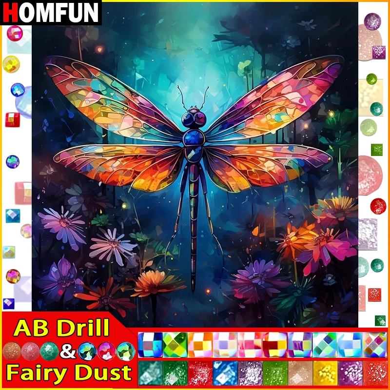 

HOMFUN Fairy Dust AB DIY 5D Diamond Painting "Animal Dragonfly" Full Diamond Embroidery Sale Picture For Festival Gifts