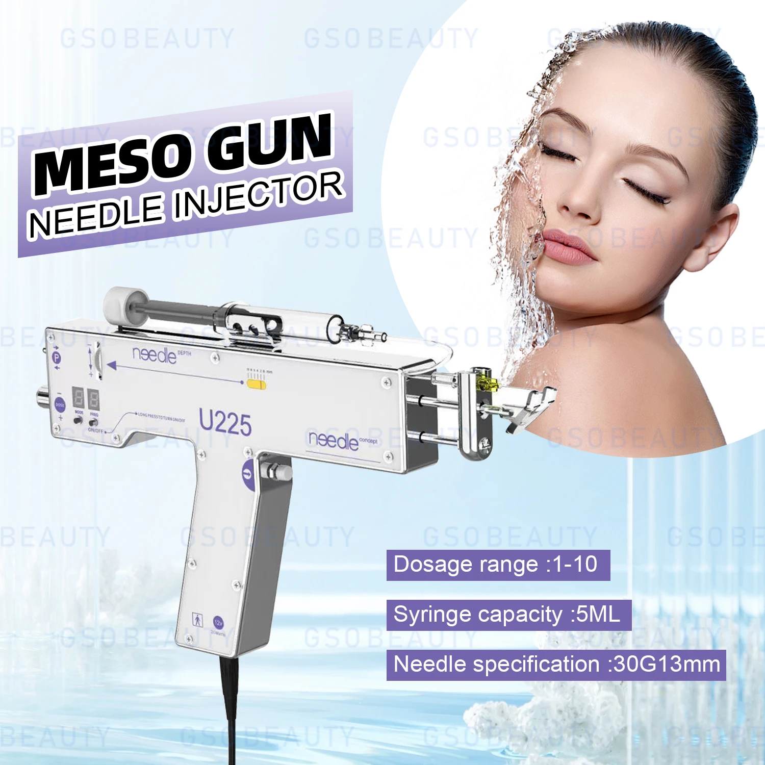 Portable U225 PRP Mesotherapy Gun Facial Scalp Care Skin Rejuvenation Deep Moisture Water Meso Needle-free Injector Machine