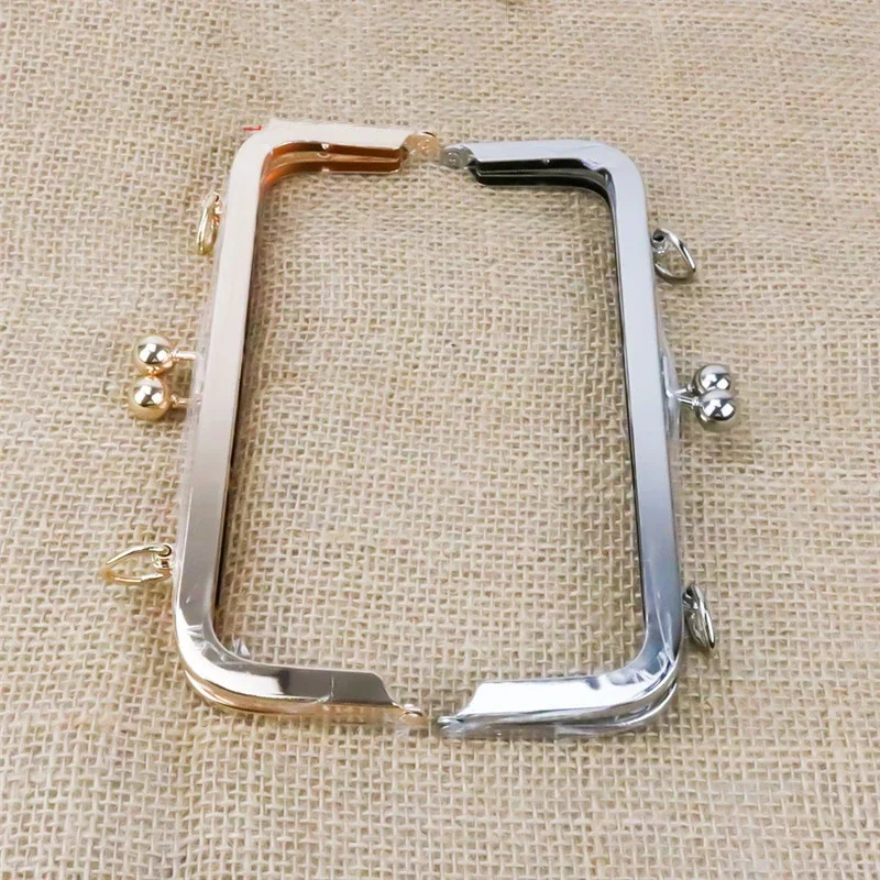 20cm Metal Square Purse Frame Kiss Clasp Bead Head Mouth Gold Handbag Handles DIY Hardware Accessories Sewing Supplies