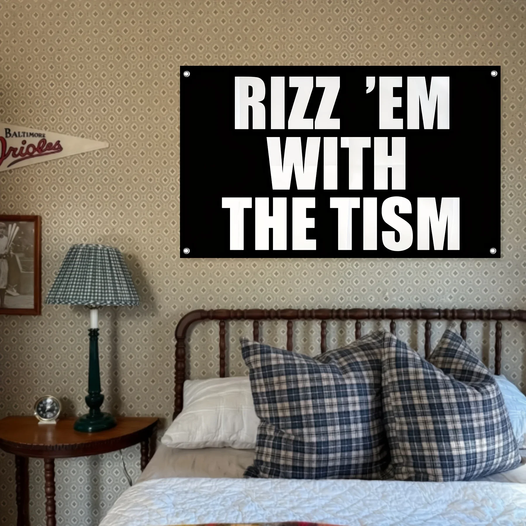 1pc Rizz' Em Theme Flag Banner, Multi-Size, with 4 Grommets, Pole Not Included, Indoor Outdoor Decor for Wall, Yard, Party Decor