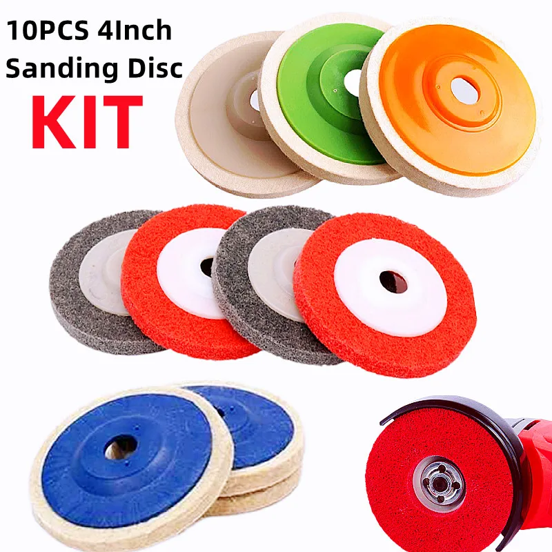 

10pcs 100mm Nylon Fiber Wheel Abrasive Disc 4'' Wool Grinding Polishing Pad for Glass Metals Ceramics Marble Wood Crafts