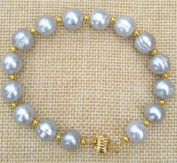 Huge AAA 12-11mm south sea GRAY pearl baroque bracelet 8