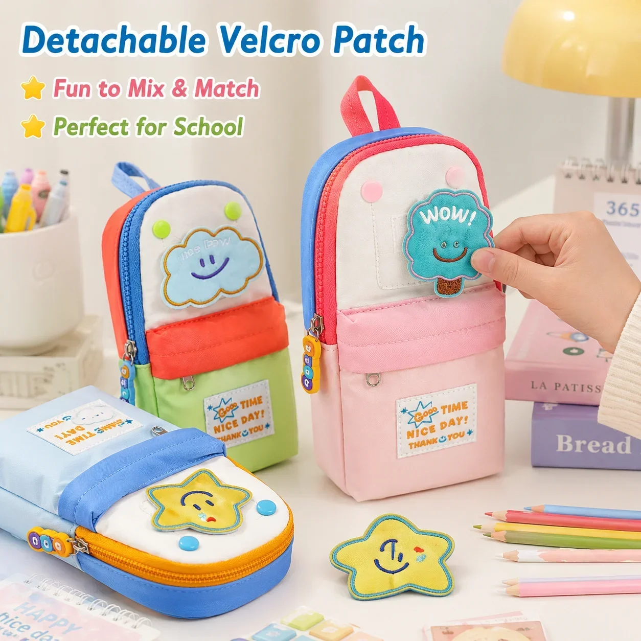 Cute Star Pencil Pouch for Girls, Large Capacity Students Stationery Bag, Cartoon Backpack Design School Supplies