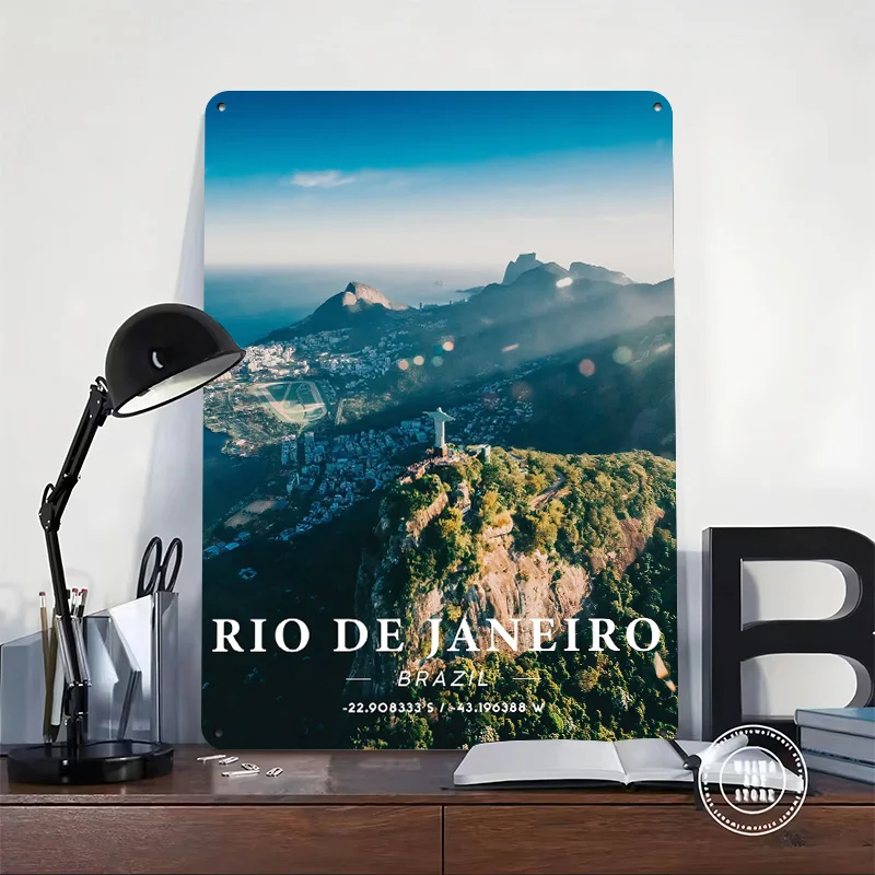 Rio De Janeiro Coordinate 3D Printed Texture Poster Personalized Wall Art Retro Metal Tin Signs for Wand Deko Vintage Decoration