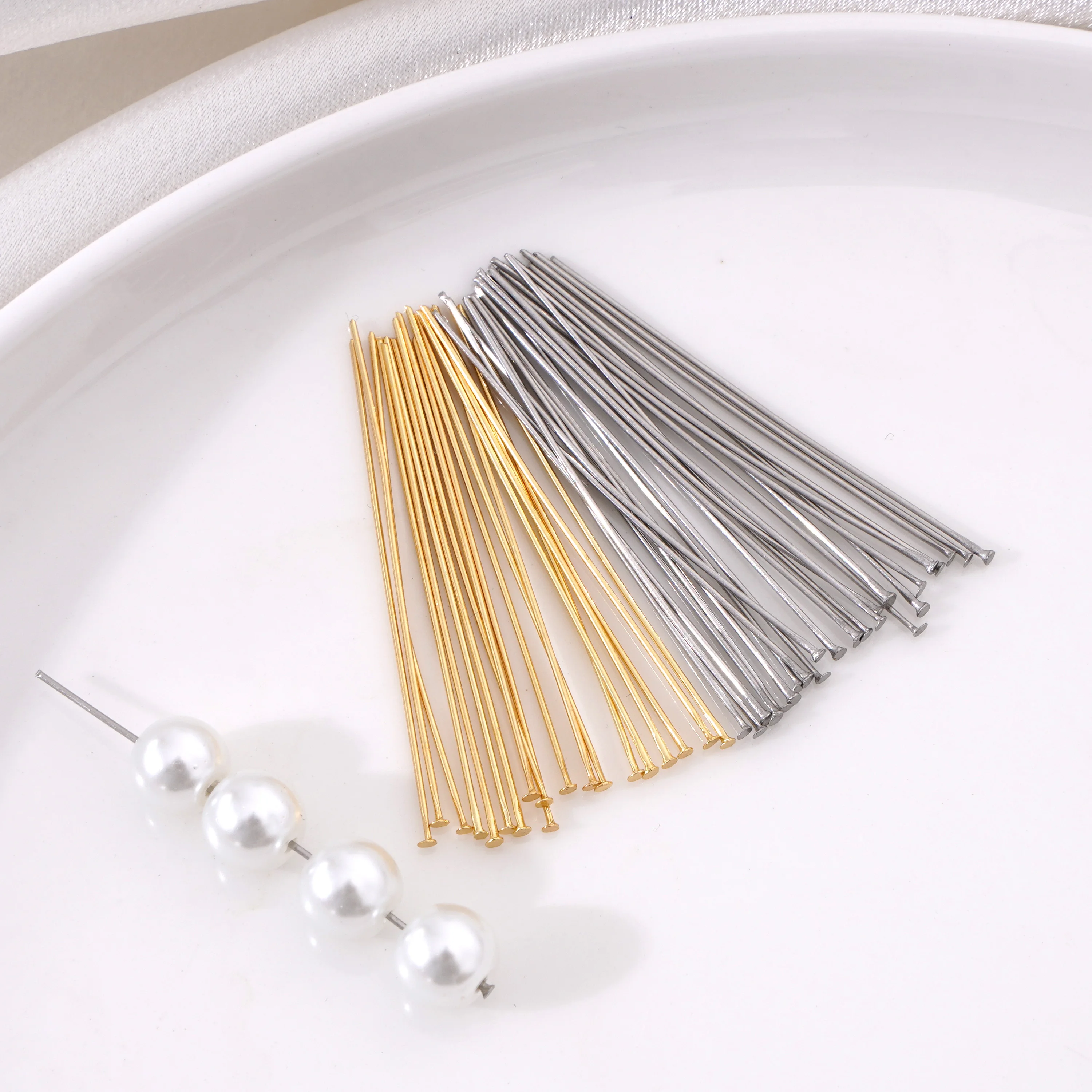 

50/100pcs 15-70mm Flat Head Pins Gold/Rhodium Color Stainless Steel Headpins For Jewelry Making Findings DIY Charms Supplies