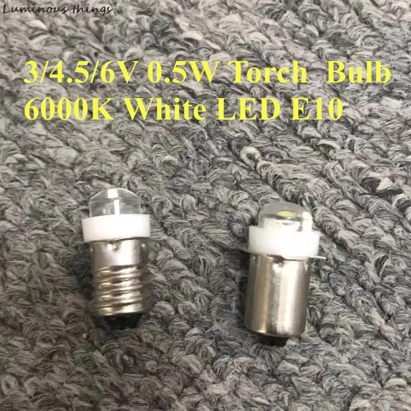 

1PC 3/4.5/6V 0.5W Torch Bulb 6000K White LED E10 Socket Replacement Bulb for Torch Torch LED Bulb