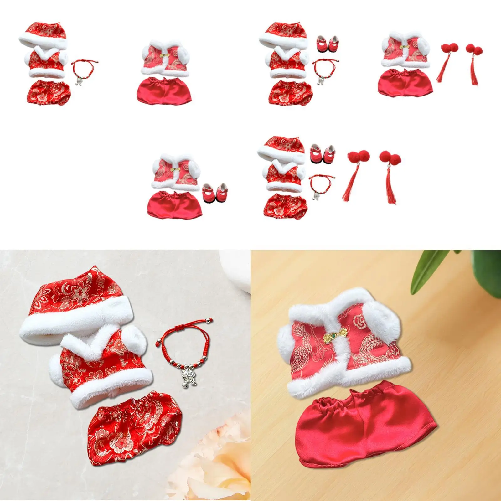Roupas de boneca de pelúcia para 17cm boneca tang terno foto adereços moda confortável bonito vestir-se roupas de boneca traje de ano novo chinês
