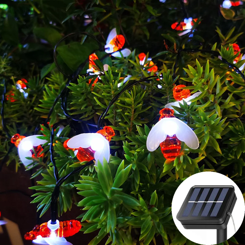 5/7/12m LED Solar Cute Honey Bee Festoon String Lights Wedding Party Decor Holiday Solar Garland Outdoor Garden Decoration Light