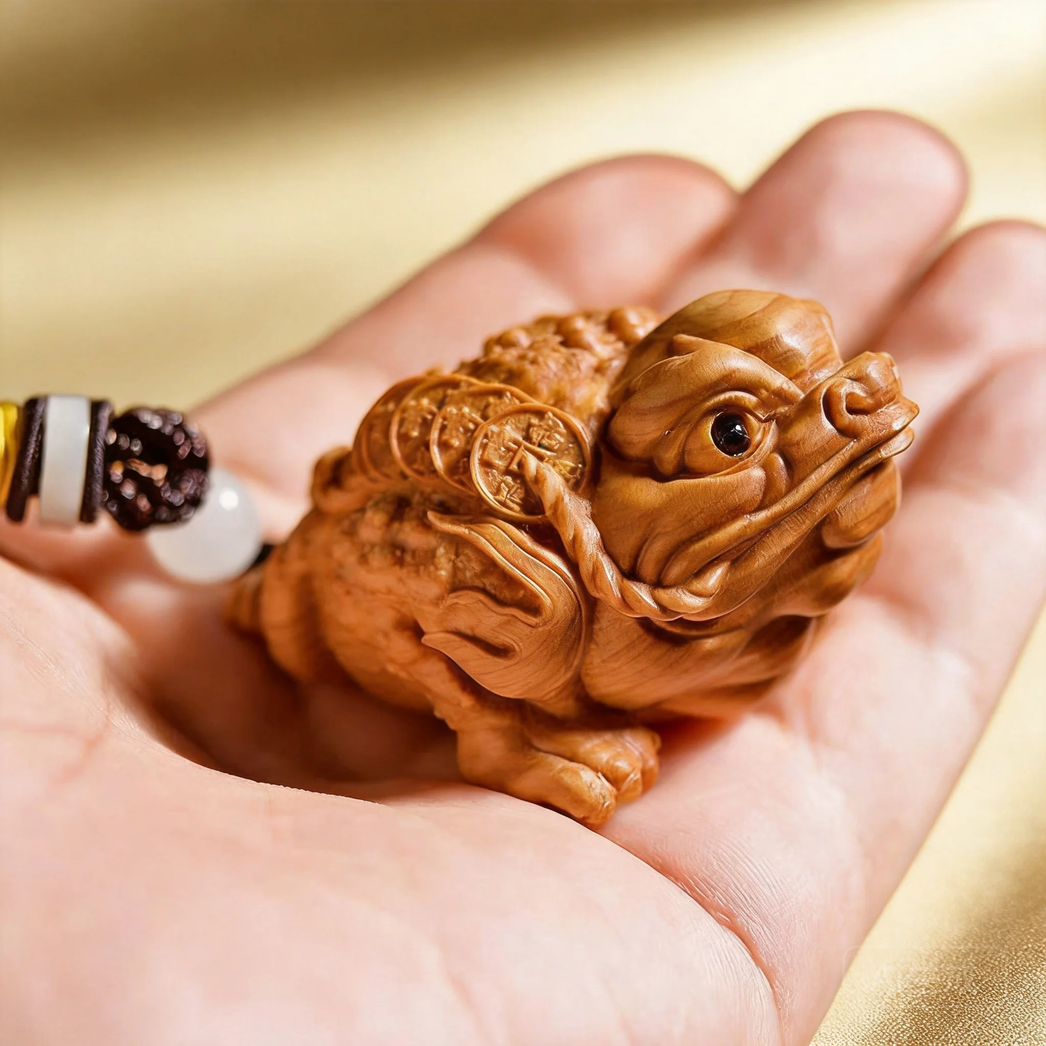 Chinese Traditional Lucky Cliff Cypress Wood Carved Money Toad Handheld Ornament Wealth Attracting Good Fortune Blessing Wenwan