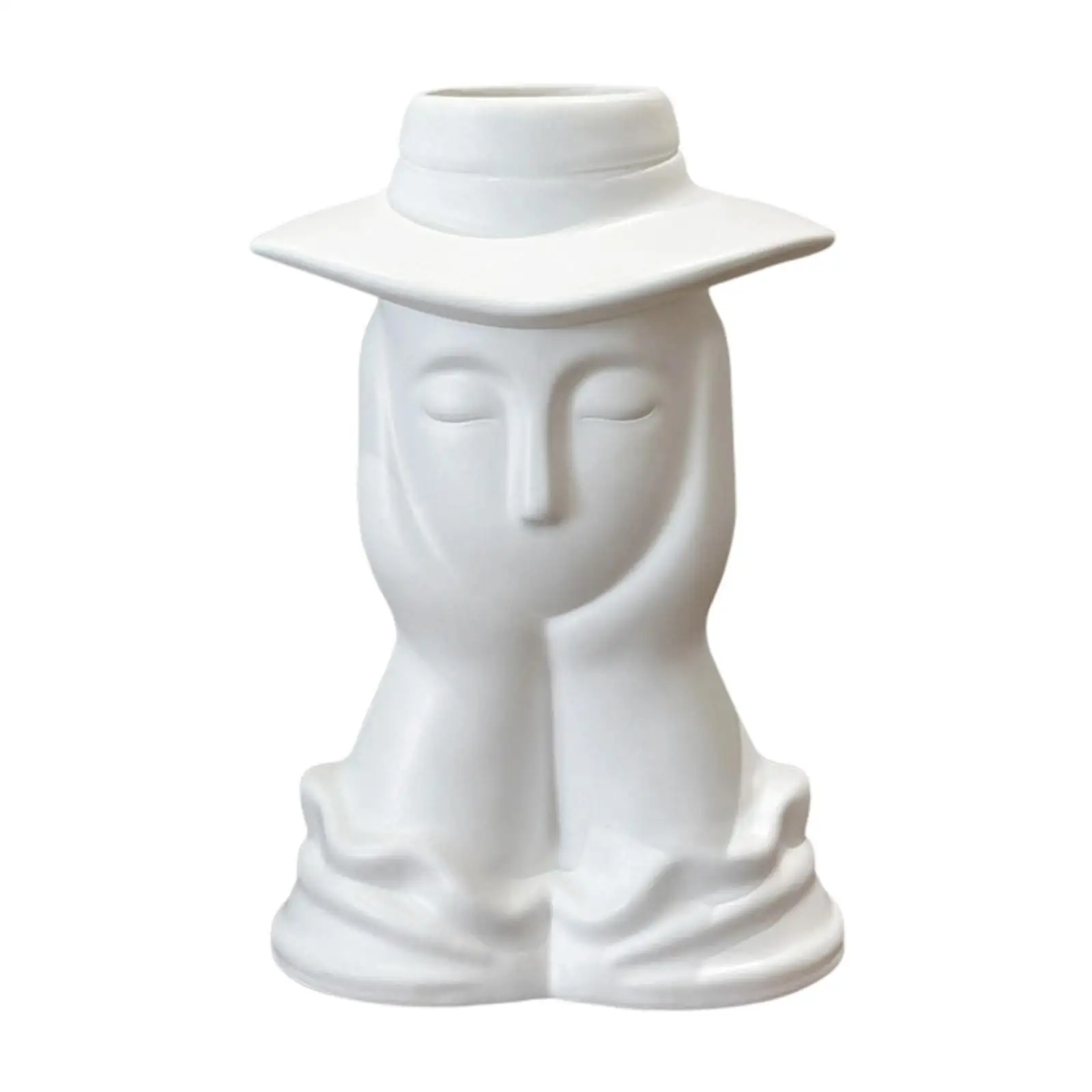 Female Form Face Vase White Resin Bud Planter Modern Decorative Vase for Table Bookshelf Living Room Flower Display