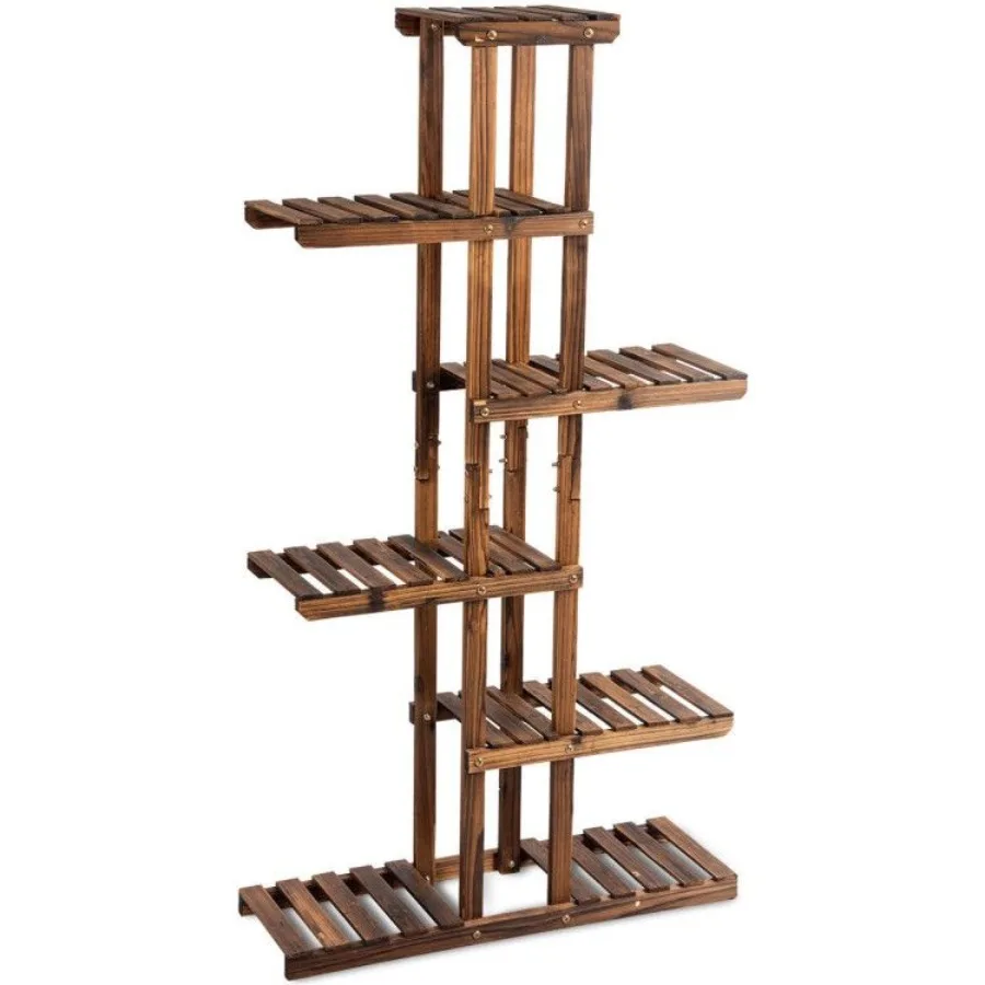

6 Tier Garden Wooden Shelf Storage Plant Rack Stand