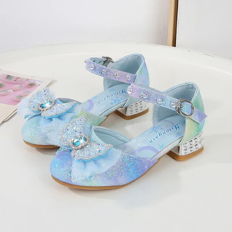 

Children Princess Shoes Fashion Glitter Bowknot Girls Wedding Party High-heels Sandals Elegant Kids Sequins Dress Single Shoes