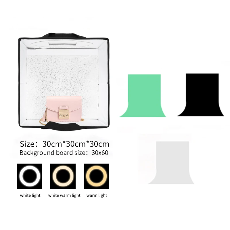 SH 30cm Photography Tabletop Lightbox with 6pc Color Backgrounds Desktop Portable Photo Studio Light Box Soft Shooting Tent Box
