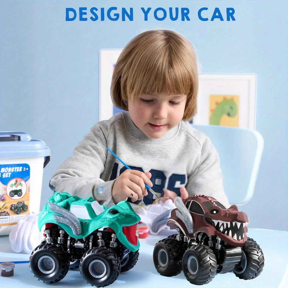 JOYFY Kids Craft Kit Build & Paint Your Own Monster Car DIY Toy Set Friction Powered Truck for Kids Birthday Christmas Gift