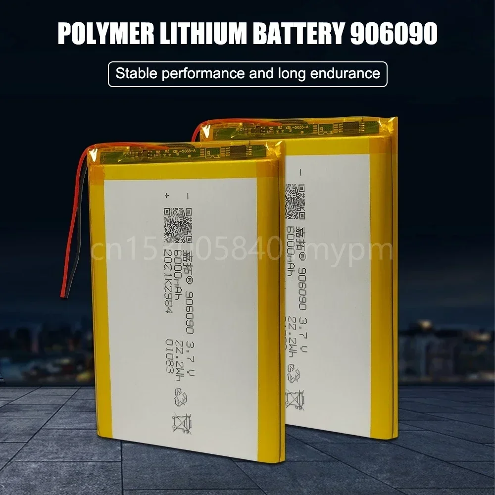 906090 3.7V 6000mAh Rechargeable Lithium Polymer Battery for DVD GPS LED Lamp Electric Toys E-book Tablet Power Bank Lipo Cells