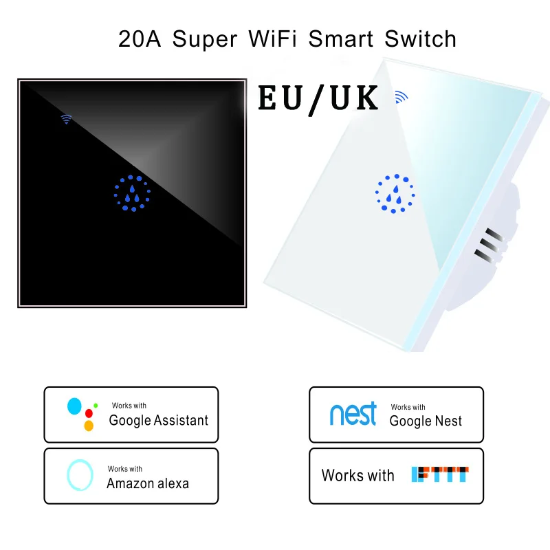 20A Tuya EU UK WiFi Zigbee Homekit Matter Water Heater Smart Switch Air Conditioner Remote Control Touch Switch Work Google Alex