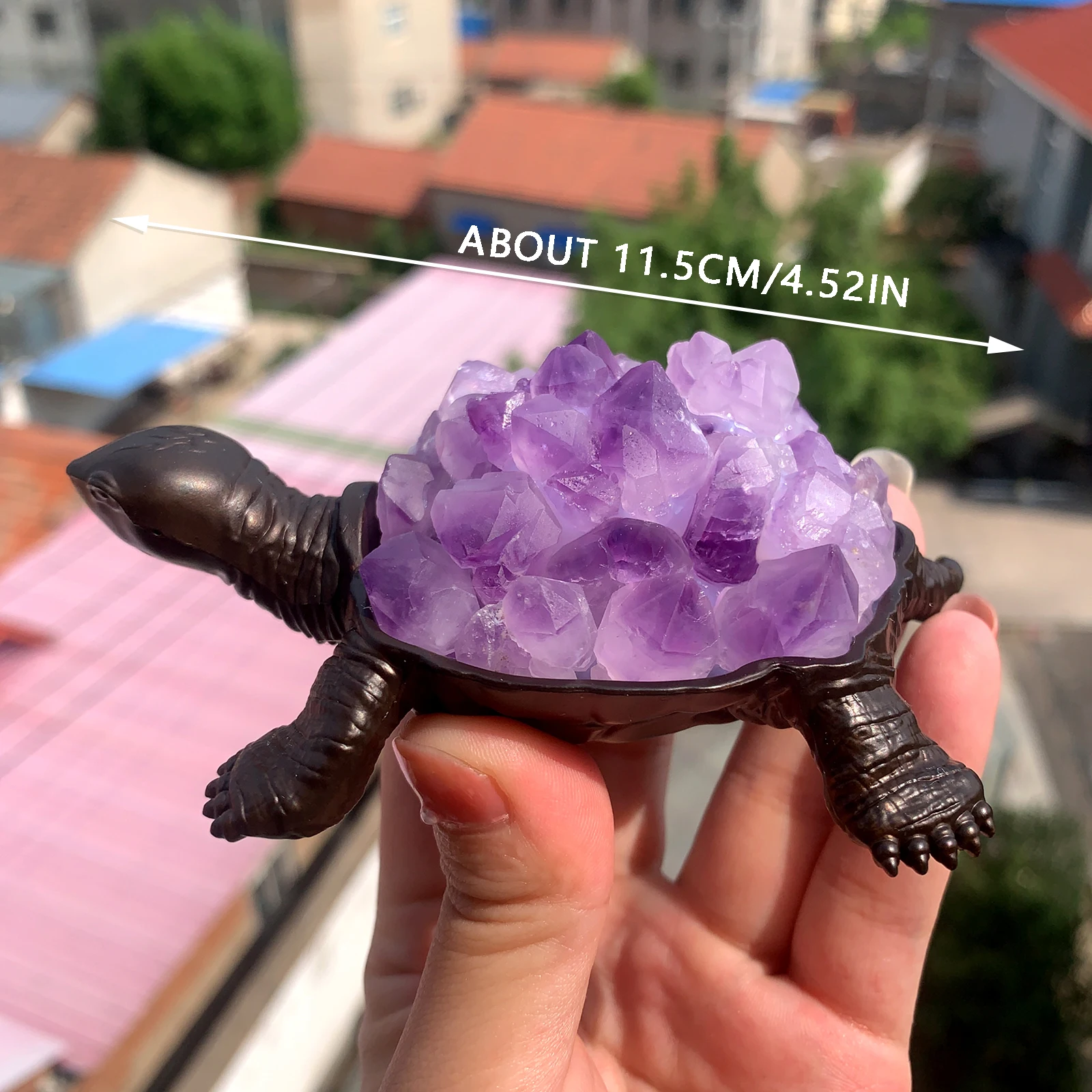 1PC Natural Stone Amethyst Tooth Flower Crystal Tortoise Healing Gemstone Amethyst Turtle Animal Statue For Gift Decoration