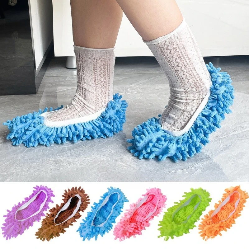 Washable Chenille Floor Cleaning Shoe Covers, Non Slip Water Absorbent Dust Mop Slipper Socks,Removable Replacement Shoe Sleeves