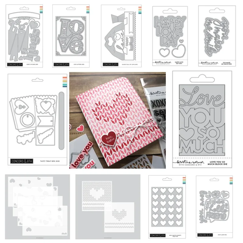 Hugs Love Letters Hearts Valentine Burst Metal Cutting Dies Silicone Stamps Scrapbook Stencil Photo Album Card DIY Paper Emboss