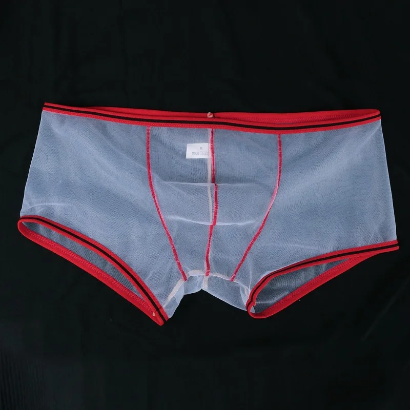 

Naked Feeling Breathable Boxer Mens Sexy Transparent Underwear Silky Panties Middle Waist Shorts U Convex Pouch Popular Lingerie