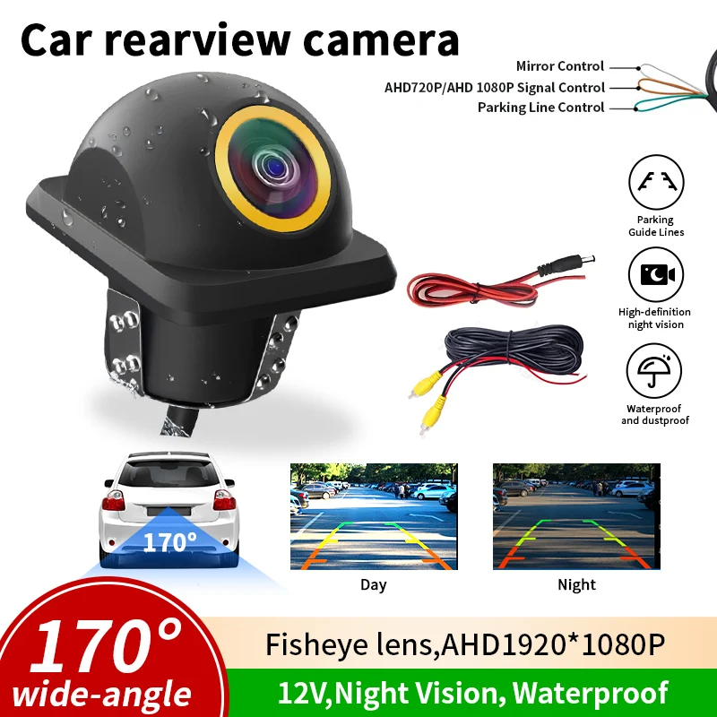 170 °   Fisheye Auto-Rückfahrkamera AHD 1080P Weitwinkel HD Nachtsicht IP68 Wasserdicht Universelle Fahrzeug-Parkkamera