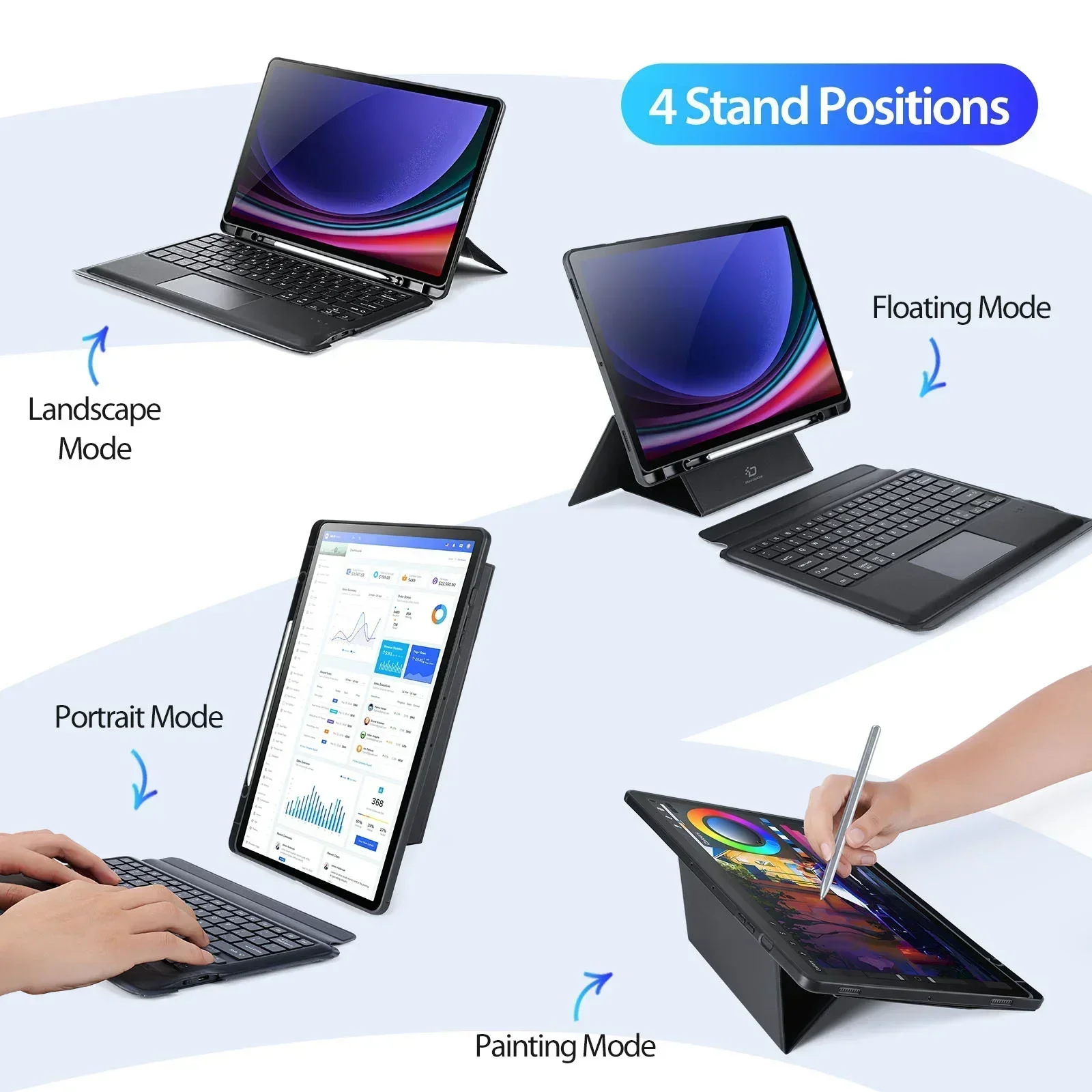 Magic Keyboard Case For Sasmsung Galaxy Tab S7 S8 S9 S10 A8 A9 FE Plus S6 Lite Detachable Trackpad Keyboard With Pencil Holder