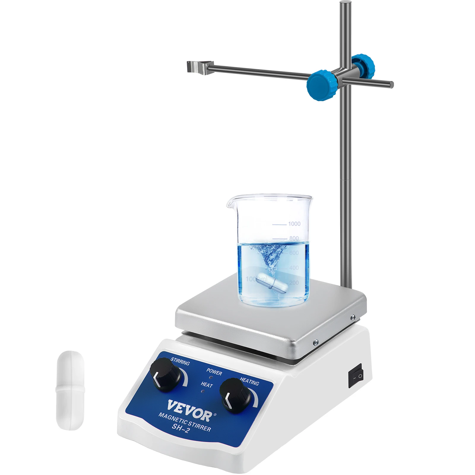 VEVOR Magnetic Stirrer, 1000ml Mixing Capacity Laboratory Magnetic Stirrer Hotplate w/ Stand, for Lab Liquid Mixing Heating