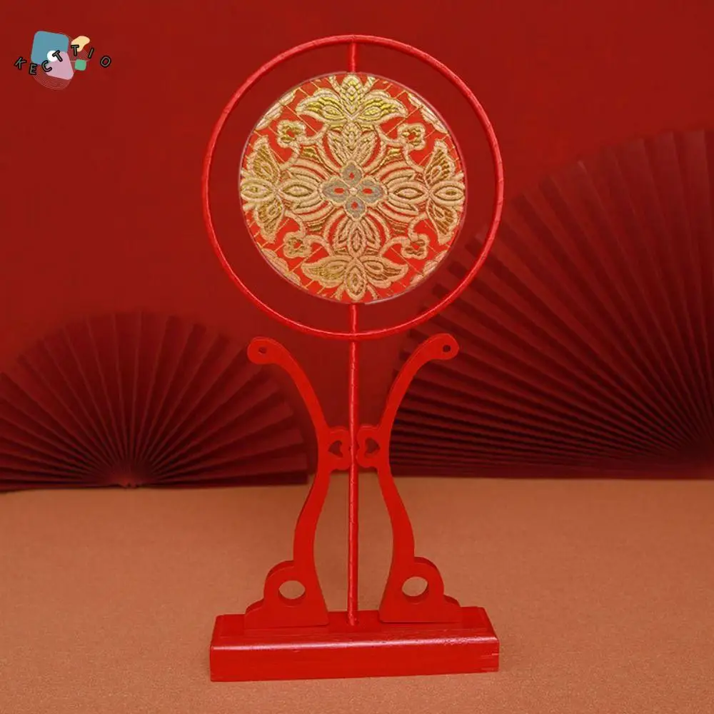 

Ancient Style Bride Group Fan Handmade Embroidered Xiuhe Clothes Fan DIY Flower Pattern Artistic Round Fan For Chinese Wedding
