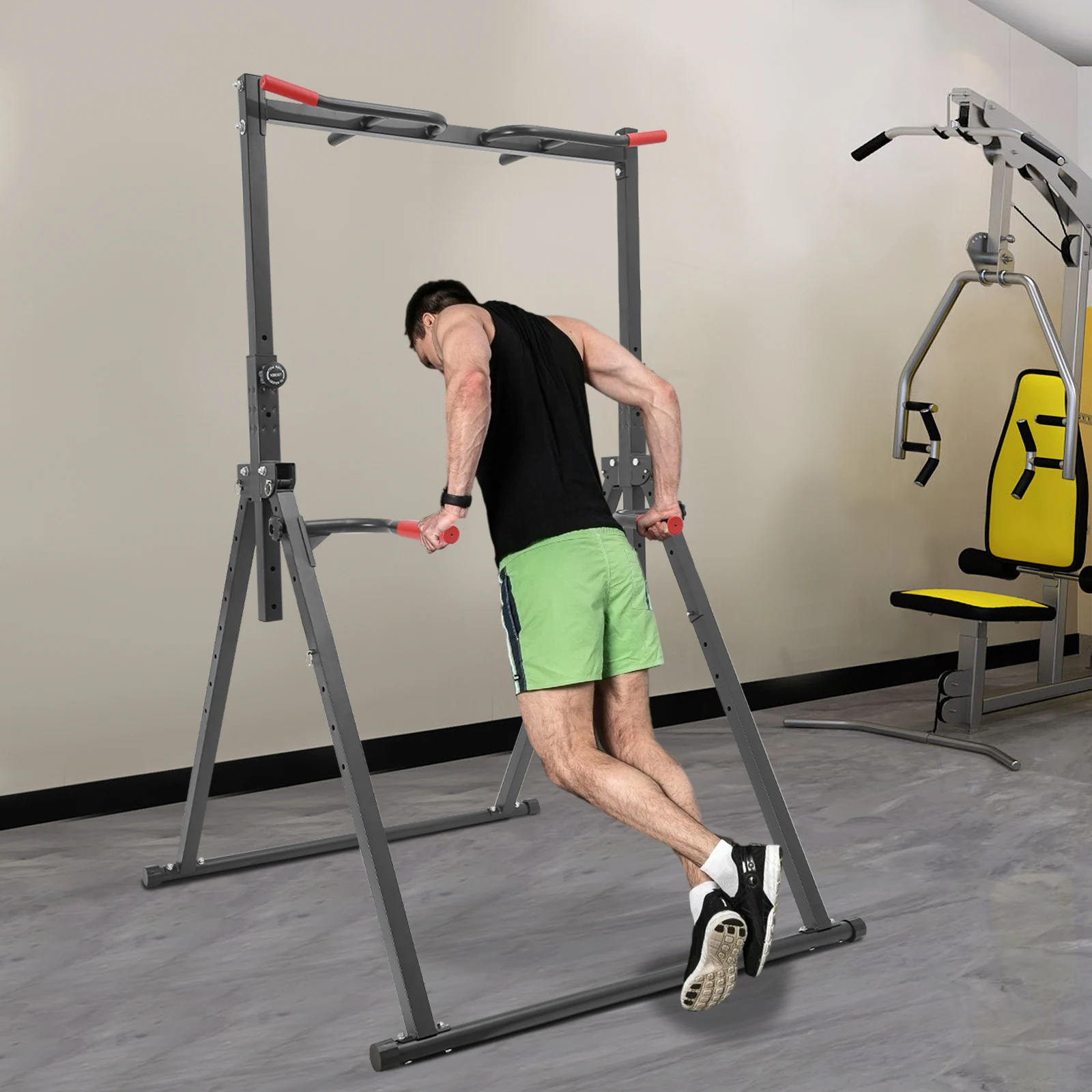 Barra horizontal negra plegable, perillas antideslizantes dobladas de 45,677,0968,9 pulgadas y barras envueltas de goma de PVC, fácil de almacenar contra paredes/esquinas