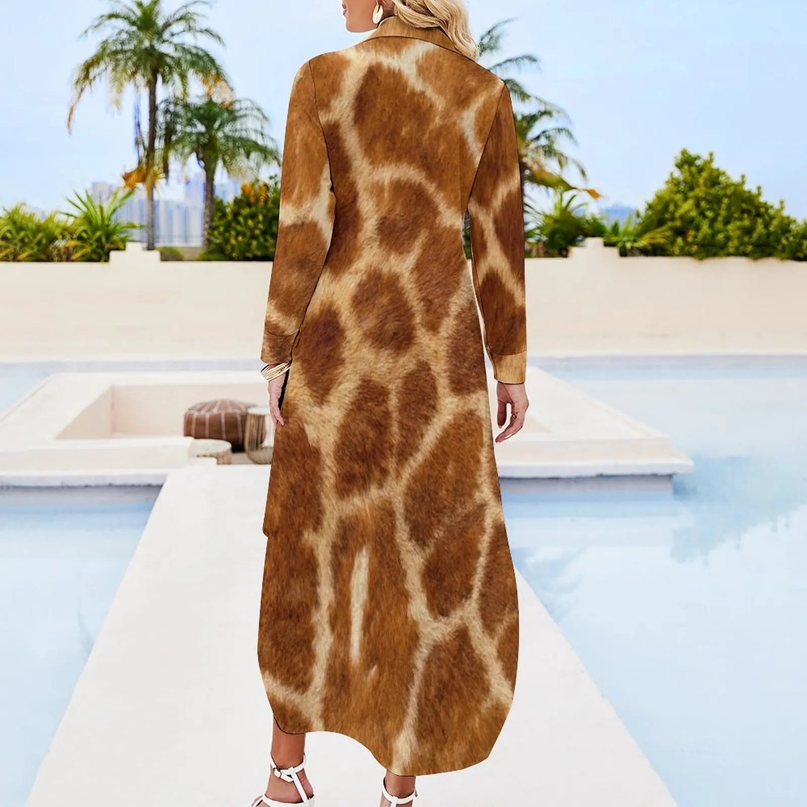 GIRAFFE SKIN Long Sleeved Shirt Dress Cocktail of dresses women dresses