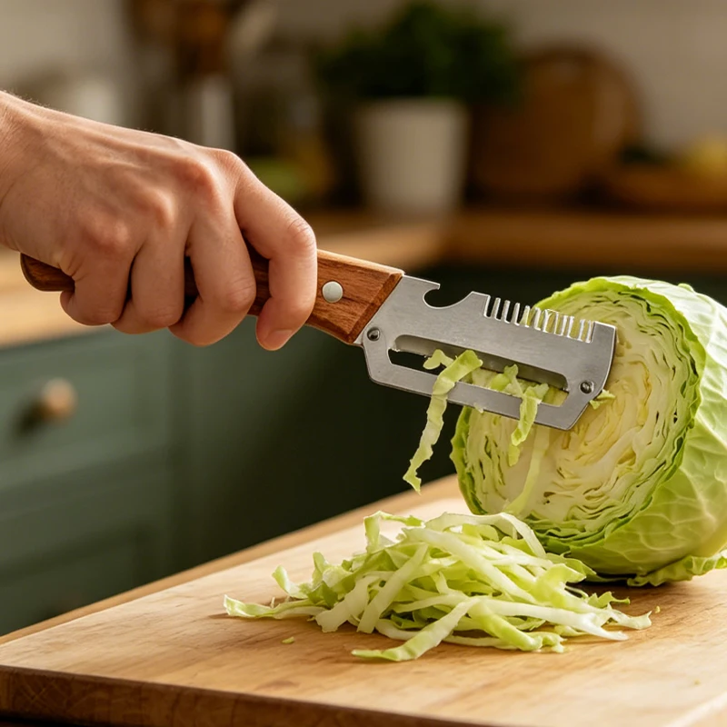 3-in-1 Serrated Peeling Knife Multi-pose Vegetable Peeler With Wooden Handle And Bottle Opener Kitchen Tool Smooth Operation