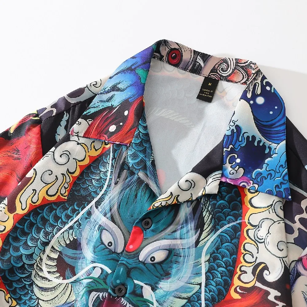 

Dragon Loong Year Goth Hawaiian Shirts and Blouses for Men Women Retro Chinese Print Oversize Aesthetic Summer Vacation Tops