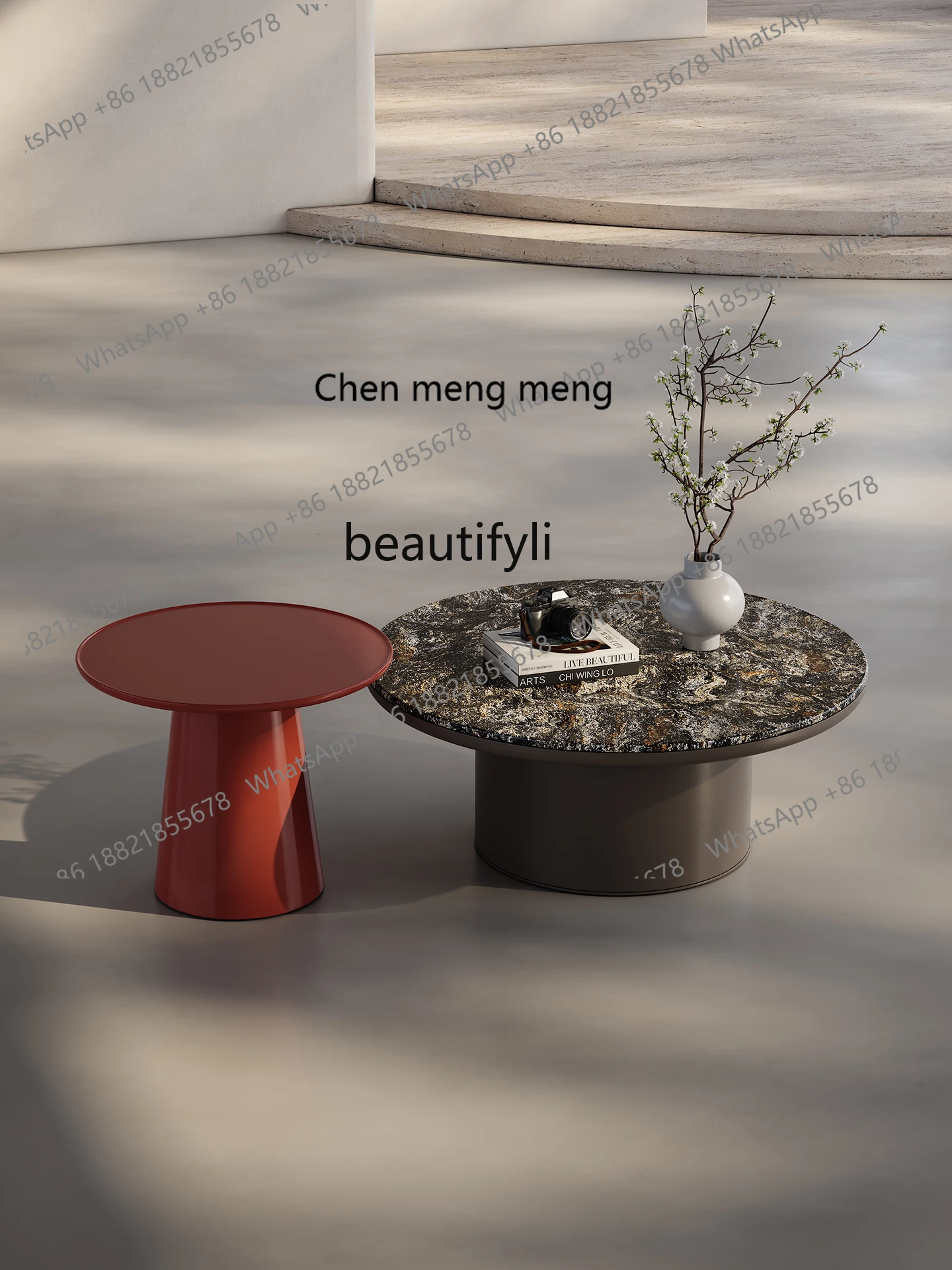

X Minimalist round coffee table combination, small apartment living room home paint luxury stone round coffee table advanced se