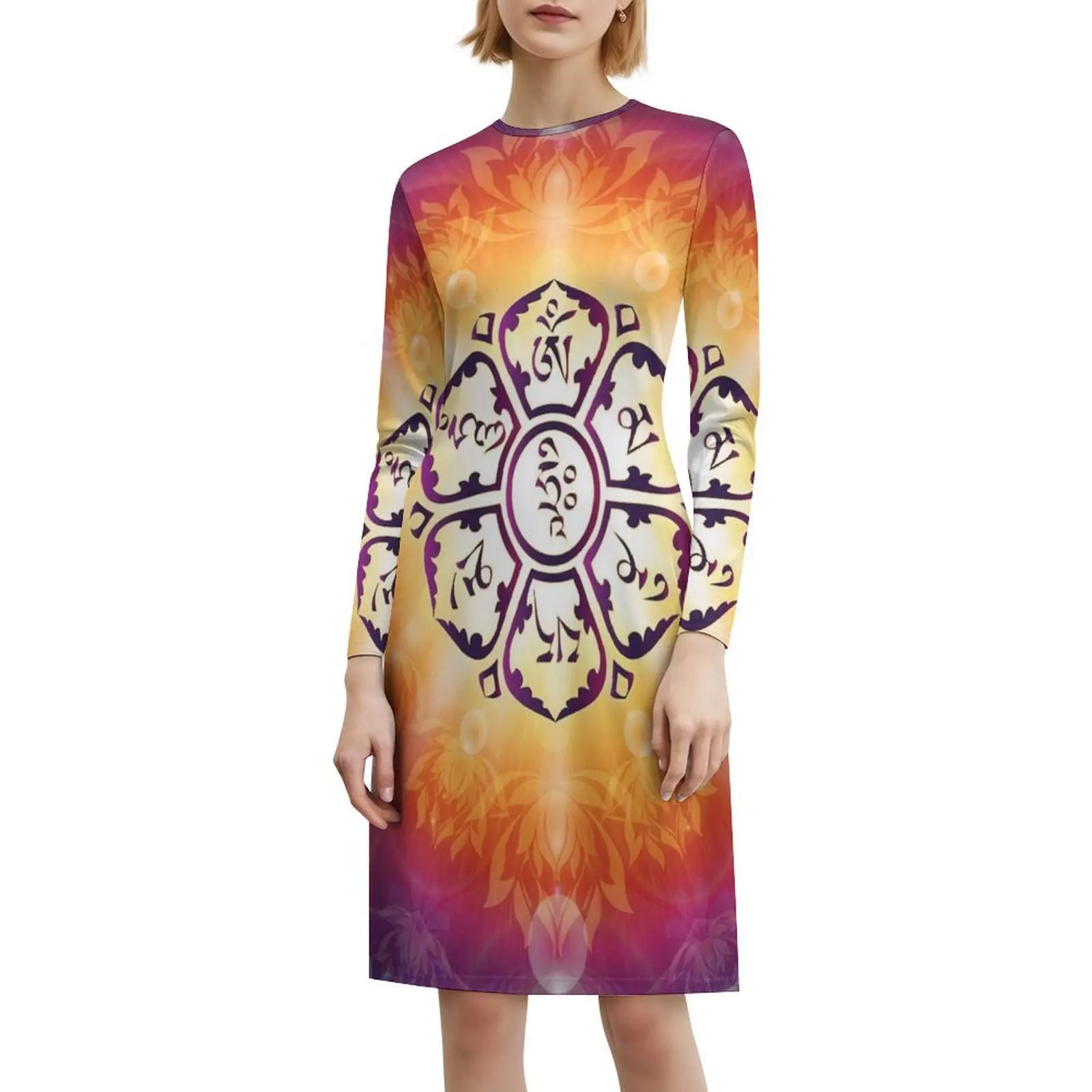 "Om Mani Padme Hum-Embodición de la compasión" ropa de calle para mujer vestido de fiesta estampado de moda ropa de Club para mujer Buda Lov