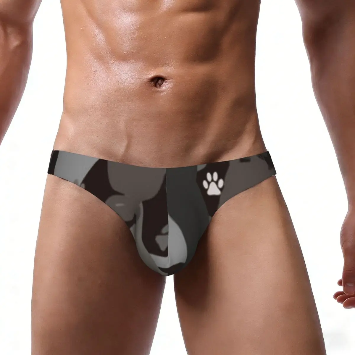 Men Bikini Briefs Camouflage Playing Cats Paw Print Male Underwear Breathable Underpants