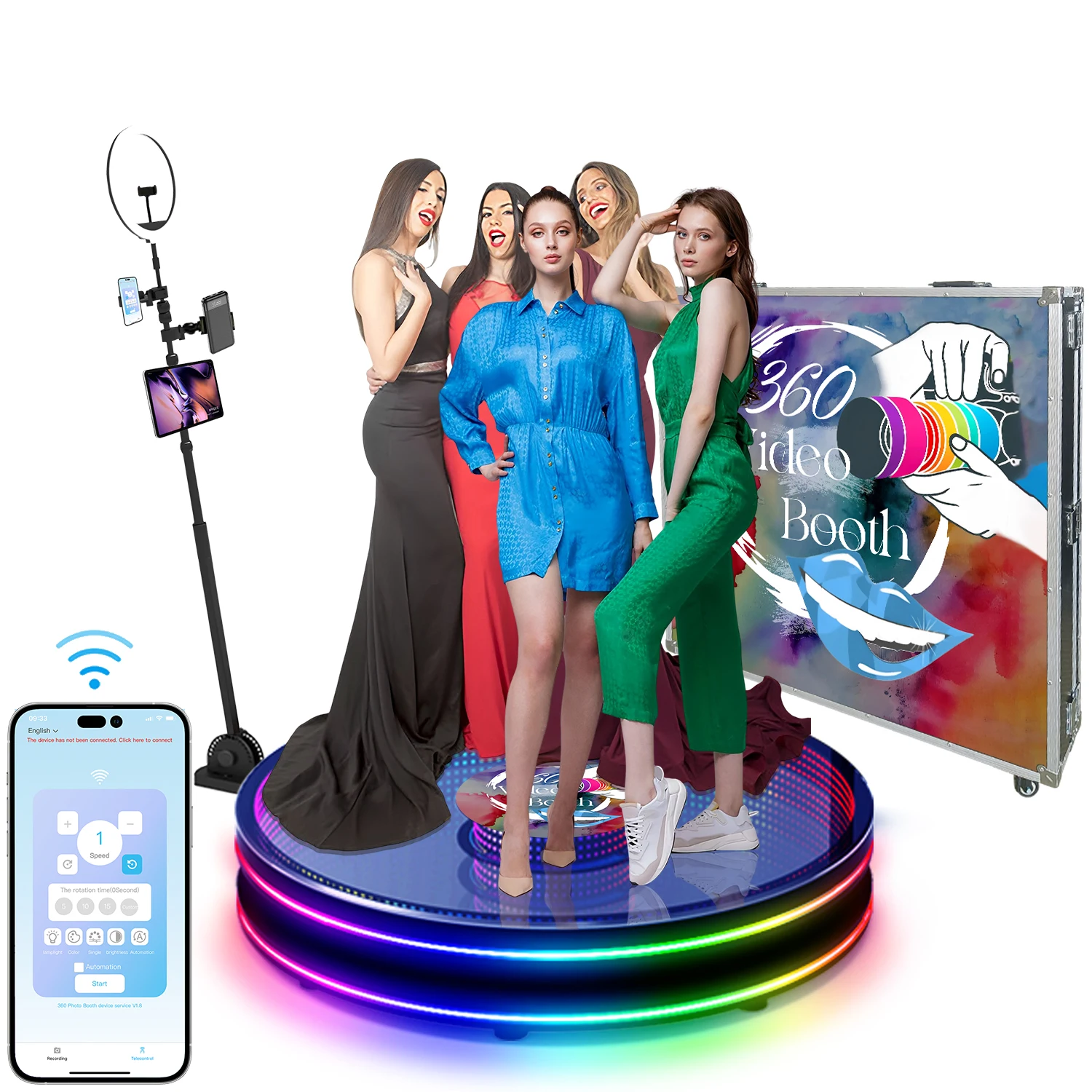 

Portable RGB LED Glass 360 Photo Booth Machine 360 Video Booth Slow Motion with APP Control for Weddings Parties