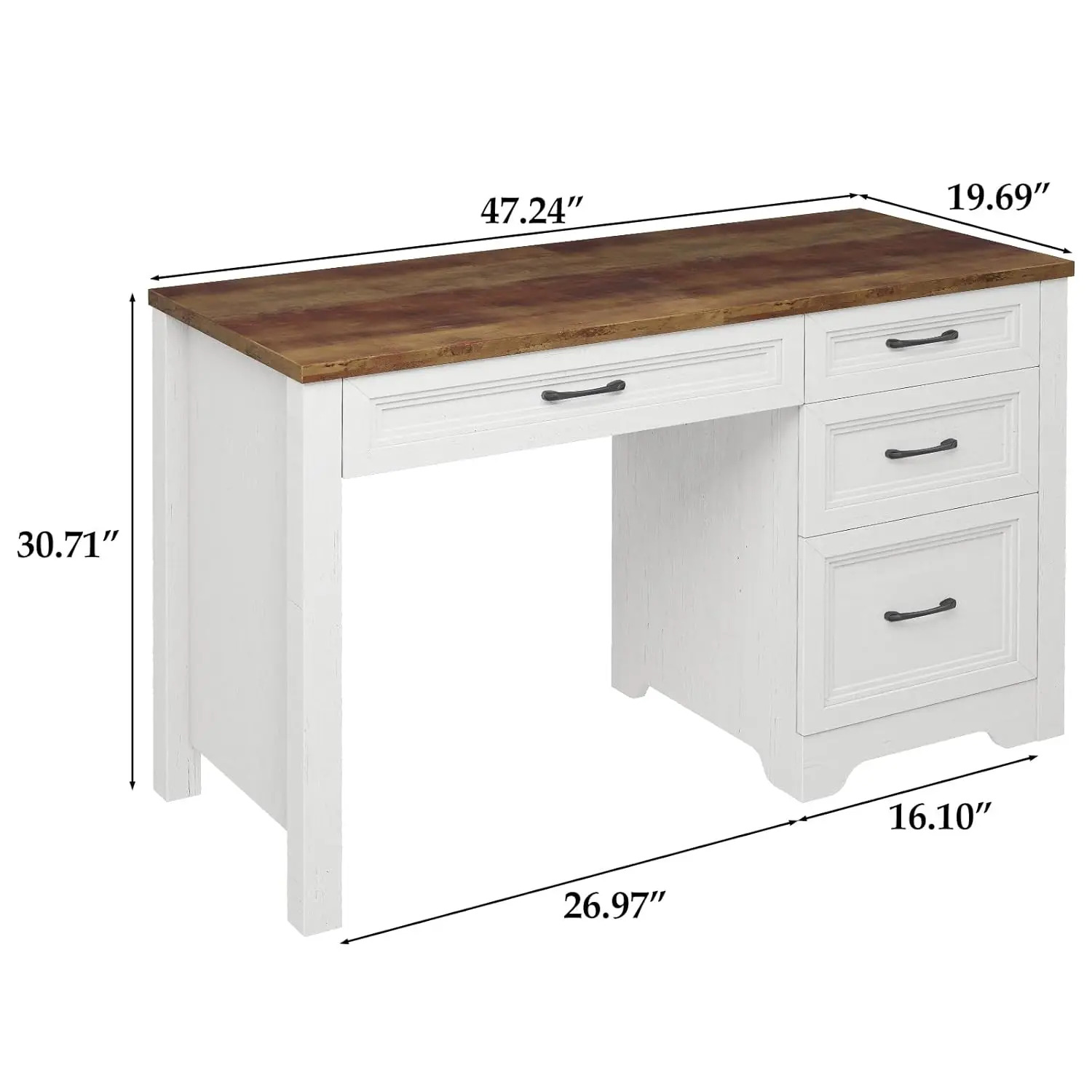 Farmhouse Executive Desk With Drawers, Wood Computer Desk With Ample File Drawer, Rustic Home Office Desk With Storage For Bedro