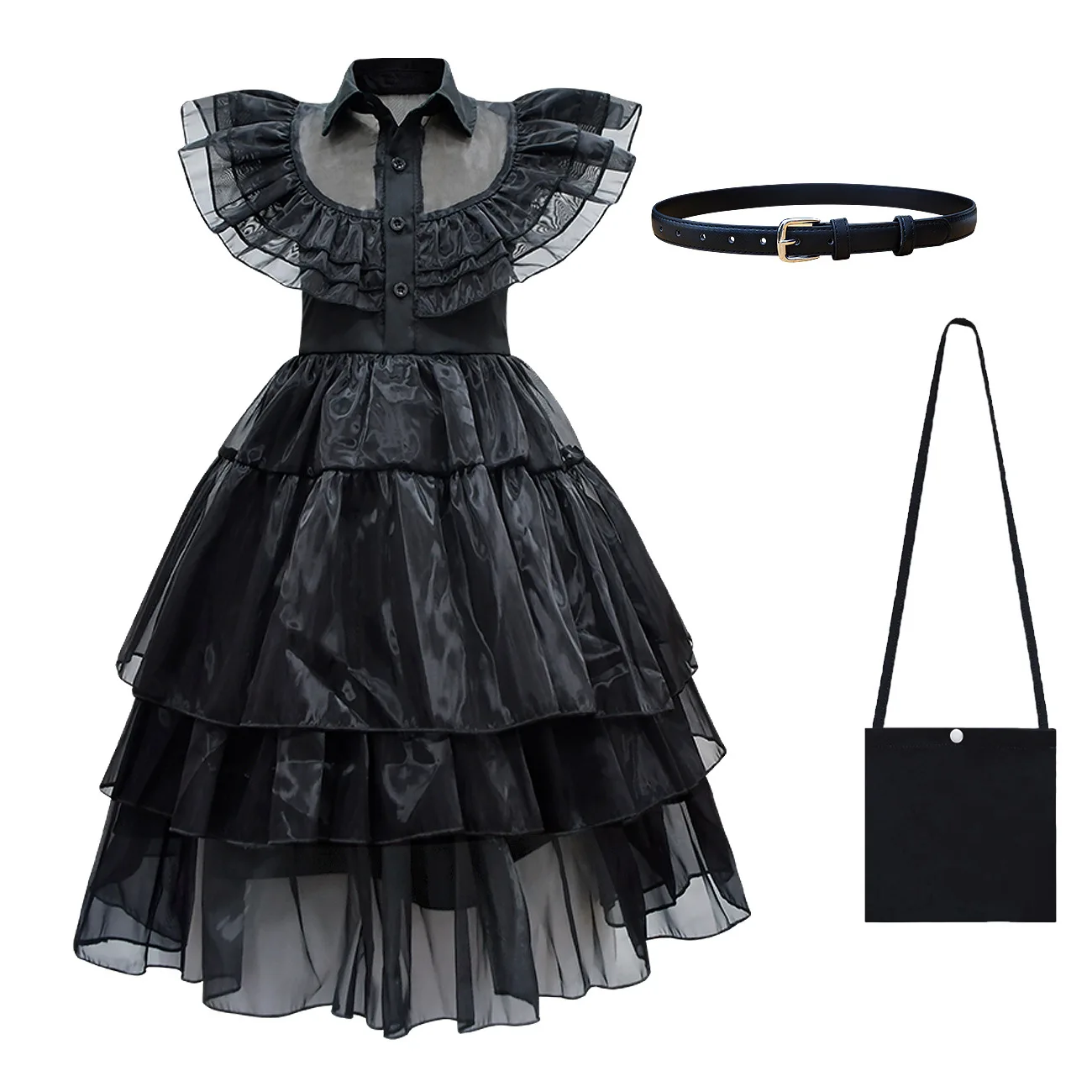 W-Wednesday Addams Costume Girl Kids Black Dress Party Evening Dress Carnival Costumes Girls