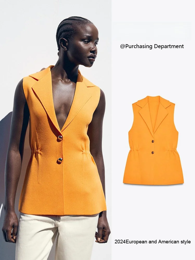 

New Summer Women's Knitted Vest Svel Pleated Collar Versatile 2025 Commute Sle ort Sve Faion Ladies' Knitwear