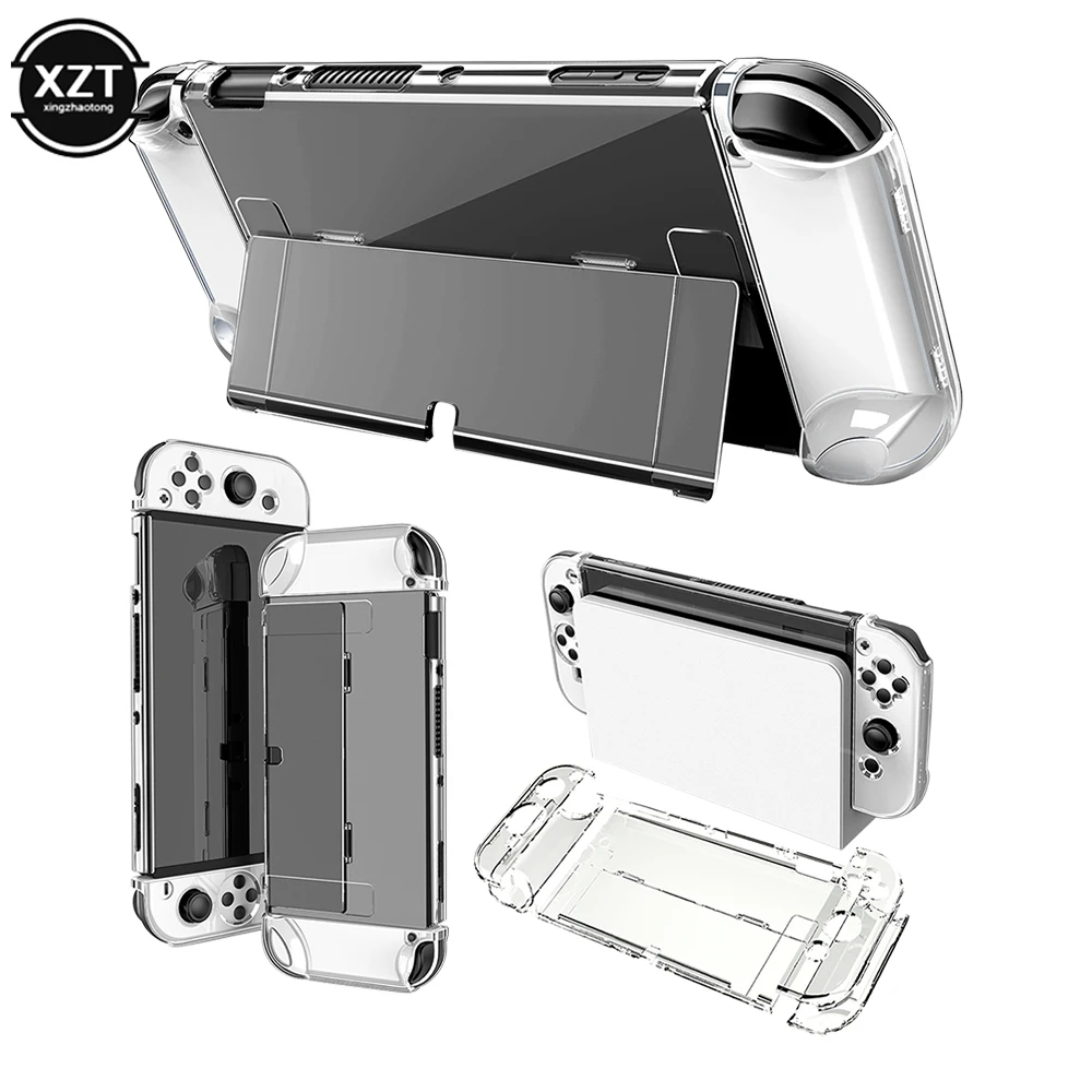 Carcasa protectora de cristal Compatible con Nintendo Switch, carcasa dura transparente OLED, accesorios para consola