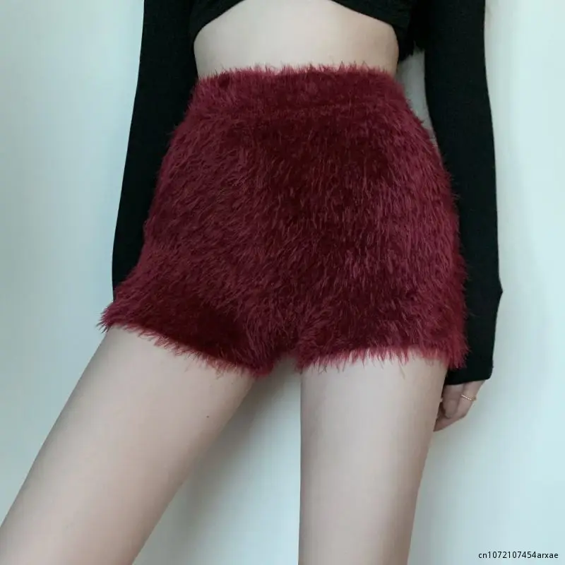 Luxurious High Street Winter Warm Real Rabbit Fur Shorts Thermal Wool Short Trousers Fashion Casual Black Short Pants 2023 New