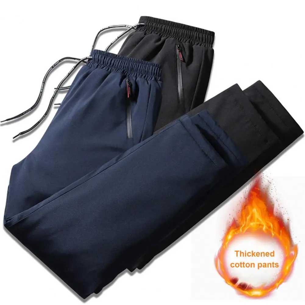 Men's Winter Pants Plus Velvet Windproof Men Pants Reinforced Zipper Pockets Versatile Flattering Casual Trousers