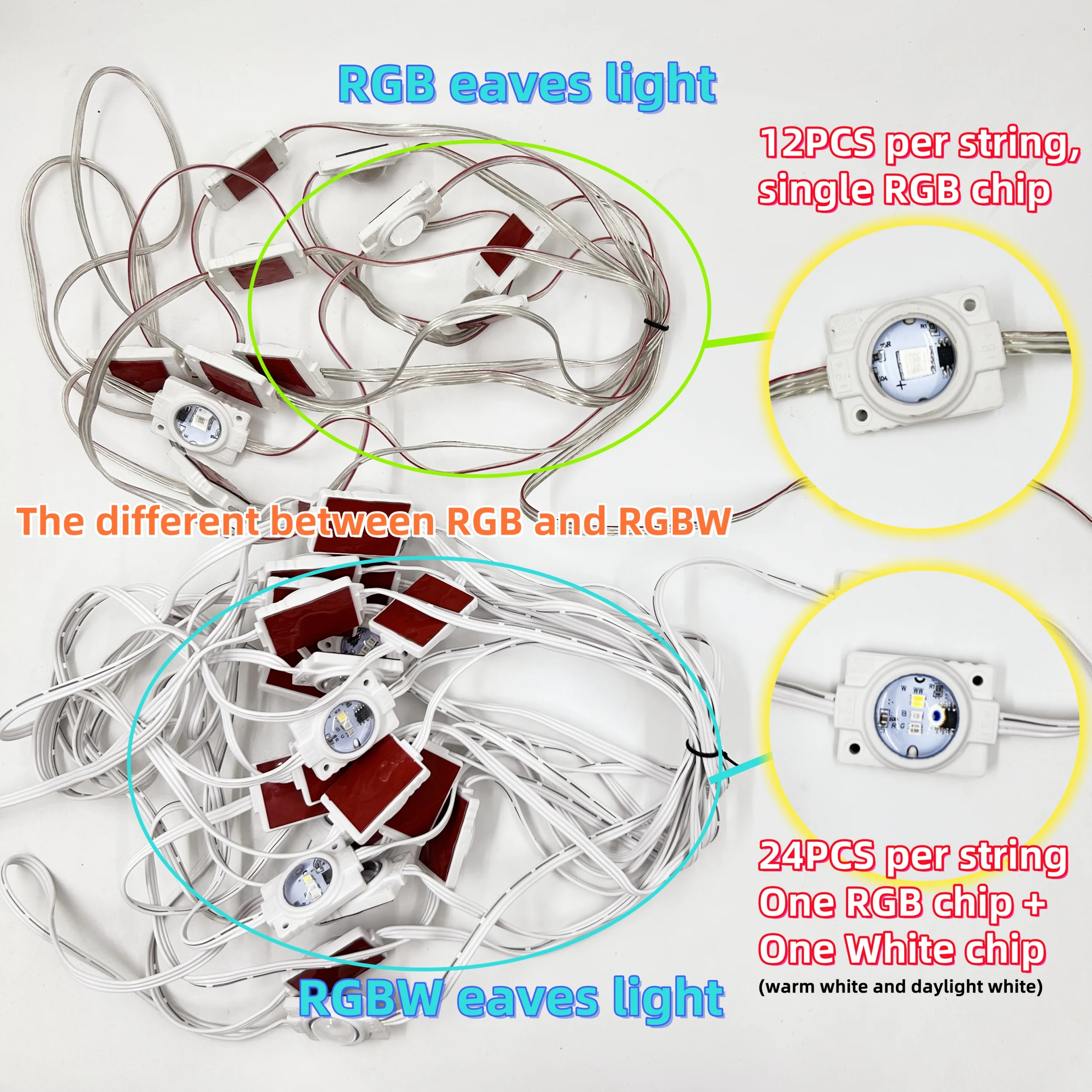 Eclairage LED RGBW Intelligent 108FT pour l'Extérieur, Technologie en Continu, Étanche, 72 Télécommandes, Décoration de Noël et de Vacances